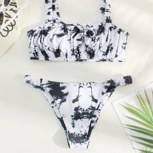 NEW Shein black and white tie dye bikini